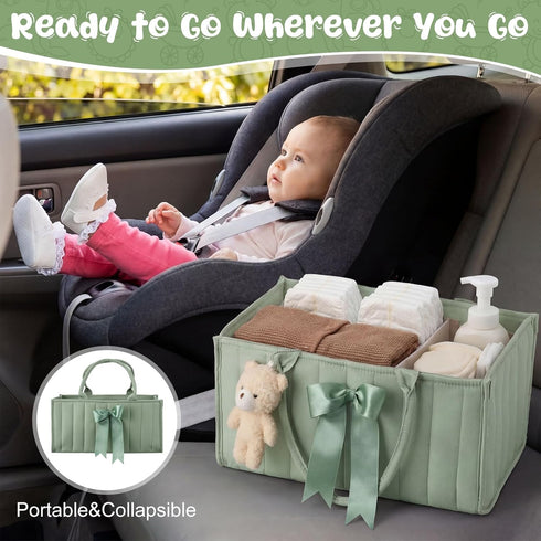 LemonRoad Baby Diaper Caddy Organizer Stylish Newborn Essentials Tote Bags with Bear Plush, Daisy Keychain, Greeting