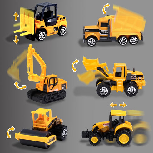 6PCS/Set bulldozers, 3 Oriate Construction diecast car, Including Forklift, Excavator & Other Educational Indoor