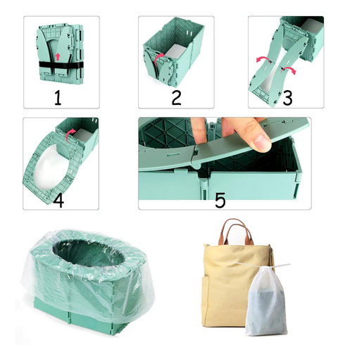 Portable Potty Seat for Toddler Foldable Travel Potty Training Toilet Seat with Cleaning Bags Reusable for Outdoor