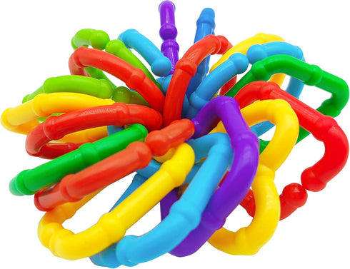 RAINBOW TOYFROG Baby Links Rings, 35 Geometric Linking Chains for Teething and Sensory Development, Infant Toys