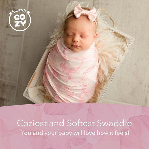 0-3 Luxury Rayon from Bamboo Headband & Baby Swaddle for Newborns Months, Rose Petal Love Newborn Swaddle Blanket