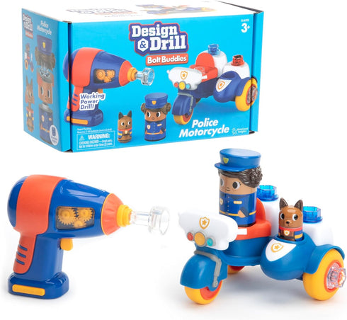 Educational Insights Design & Drill Bolt Buddies Police Motorcycle Toy, Take Apart STEM Toy for Boys & Girls Ages 3+