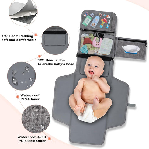 Vasttron Portable Diaper Changing Pad, Newborn Diaper Changing Pad Baby Changing Pad with Smart Wipes Pocket Waterproof