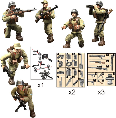 6 PCS Mini WWII Soldier Military Action Figures, Army Model Building Block Toys with Accessories for Kids