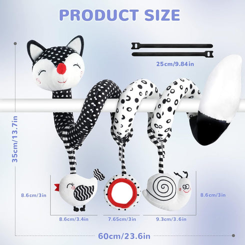 Euyecety Baby Spiral Plush Toys, Black White Stroller Toy, Hanging Rattle Toys for Crib Mobile