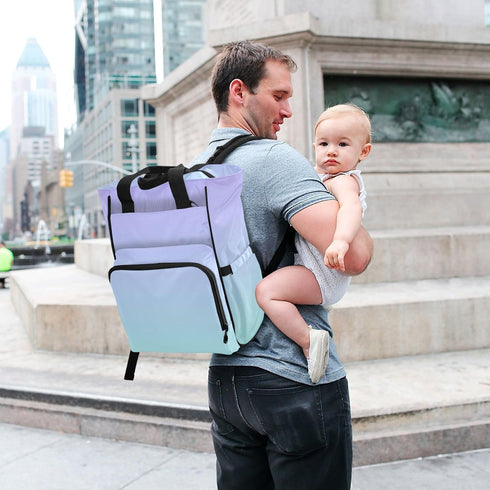 SPRIPORT Backpack Backpack Purple Green Gradient Diaper Bag for Baby Boys Girls Baby Essentials Travel Tote