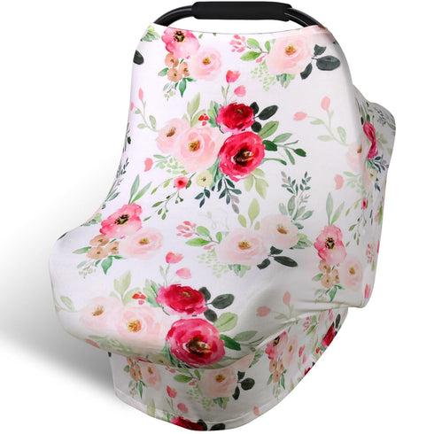 Rquite All-in-1 Baby Car Seat Cover, Stretchy Soft Infant Car Seat Canopy, Multi-use Baby Carrier Cover, Stroller Sun
