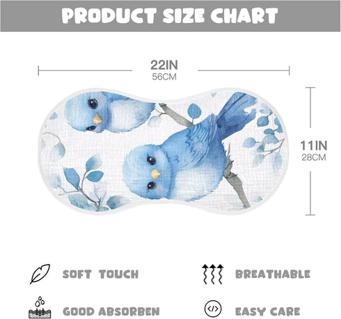 GOODOLD Set 2 Pack Blue Birds Muslin Baby Burp Cloths - Super Absorbent and Soft Burping Rags - Cotton Burp Clothes
