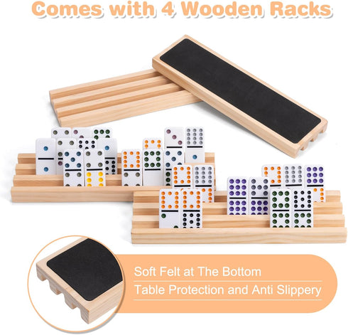12 Set 91 4 Mexican Train Double Dominoes - Tiles with Wooden Trays & Travel Case, Family Board Game for Adults Kids
