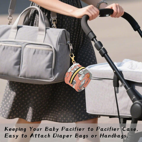 YETTASBIN Cute Cat Portable Pacifier Holder Case with Metal Hook Buckle & Zipper for Diaper Bag and Stroller, Versatile