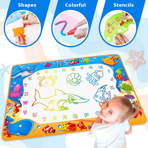 3 4 5 6 7 Water Doodle Mat - Kids Painting Writing Color Doodle Drawing Mat Toy Bring Magic Pens Educational Toys