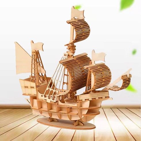 3D Wooden Puzzles for Adults, DIY Pirate Ship Model Kit and Room Decoration, Educational Desk Toys
