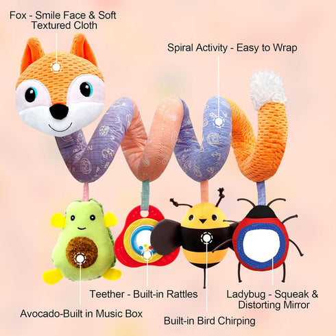 Car Seat Toys for Newborns, Stroller Toys for 0-6 Months with Music Rattles and Teether for Boys Girls