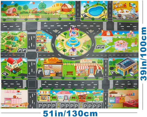 Plastic Toy Rug, Self Cleaning Oil Free Cloth,Washable for Floor Or Table,Kids Carpet PVC City Life,Educational Road