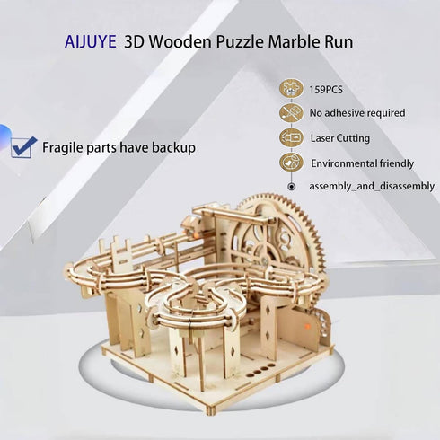 AIJUYE 3D 159pc 4 4hr 14+ Wooden Puzzles for Adults Marble Run Kit - Steel Marbles Build Mechanical Maze Model STEM