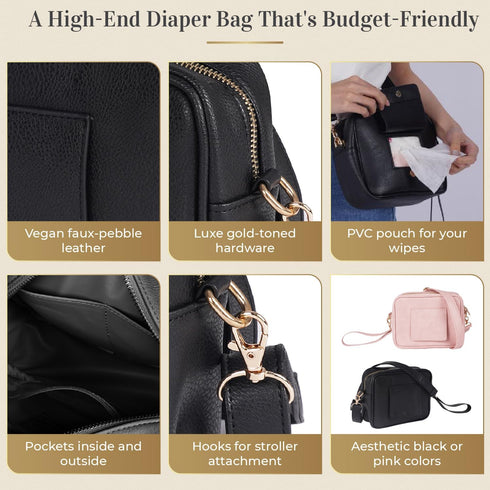 STALL 20-30 Crossbody Diaper Bag Purse with Wipes Dispenser - Stylish Vegan Leather Baby Wipes Holder Clutch for Women
