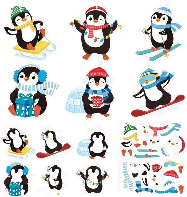 PAIVSUN 24Pcs Christmas Craft Kits, DIY Penguin Stickers Cutouts Ornaments Kit, Make Your