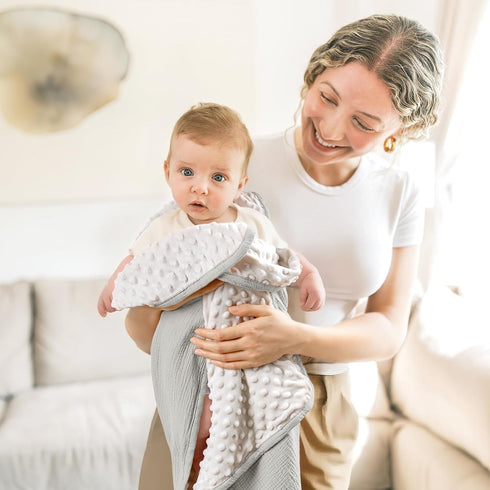 30"x40"Gray lulumoon Baby Blankets for Boys Newborn: Muslin & Minky Dotted Backing - Thermal Receiving Blanket