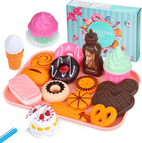Fegalop Play Food Set for Kids, 21PCS Pretend Dessert Food Toys Sets with
