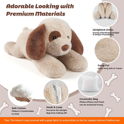24" 4.5lbs Bobbie & Laxi & Dog Stuffed Animal, Sitting & Laying Weighted Stuffed Animals, Cuddly & Soft Weighted Dog
