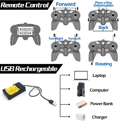 AMENON Remote Control Transform Car Robot Toy for Boys Kids with Lights, 2.4Ghz 1:18 Rechargeable 360° Rotating Race Car