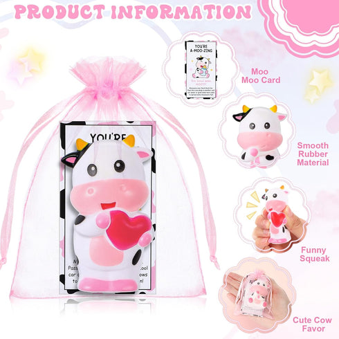 50 Sets Set Jenaai Cute Rubber Cow Gifts Include Squeak Floating Cows Moo Moo Cards Organza Bags Rubber Animal Figures