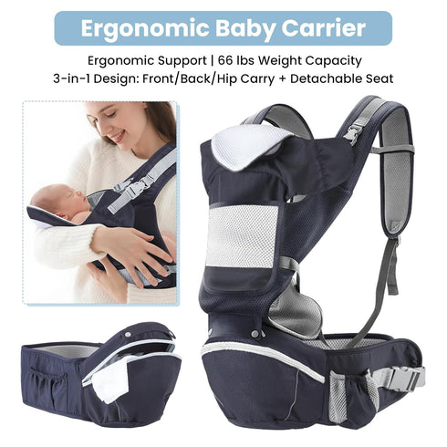 FUFVUTI (036 736 lbs) Backpack Baby Carrier Newborn to Toddler Months, Infant Carrier with Hip Seat & Wrap | Mesh Front