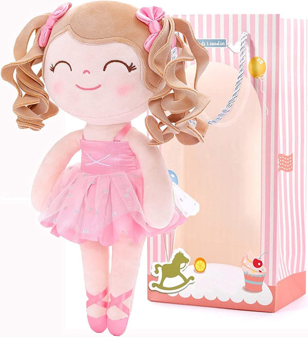Gloveleya Baby Doll Gifts - Plush Curly Hair Ballet Dolls, Soft Girl Toys, Pink, 33CM