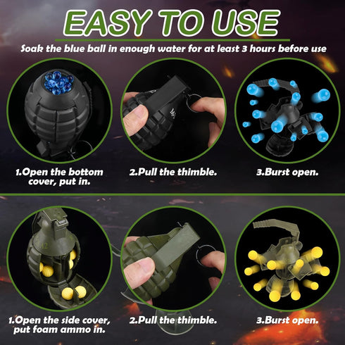 Tactical Toy-Grenade for CS Battle Game, 2Pcs Refillable Fun Impact Grenade Toy with 20 Foam Ammo