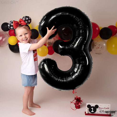 KatchOn Black Number 3 Balloon - Giant 40 Inch for 3rd Birthday Decorations for Boys