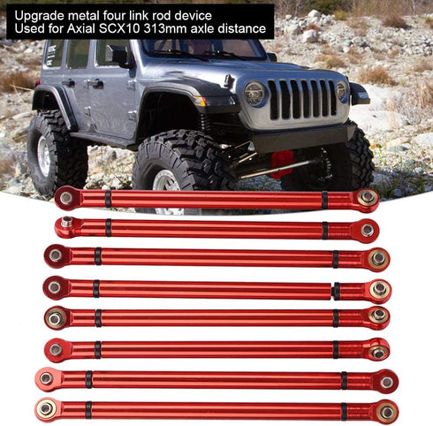 VGEBY 8Pcs Lightweight Aluminium Alloy RC Link Rod Kit, 1:10 Scale Pull Rod for Aixal SCX10 1/10 RC Car (Red)