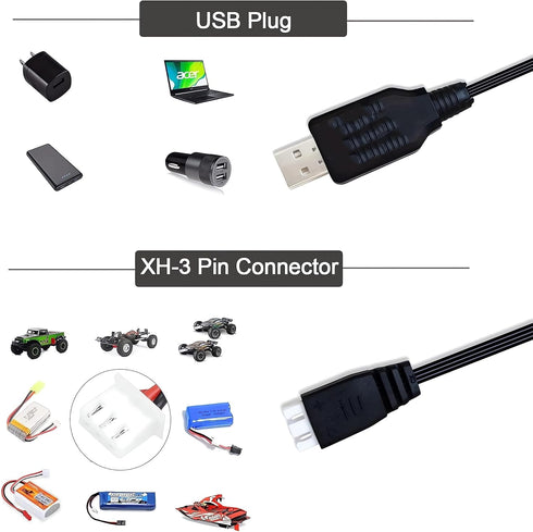 Aliwisdom XH3 7.4V 2S Universal RC Battery Charger Cable with Pin Connector Plug for Lipo Battery, Compatible RC Car/RC