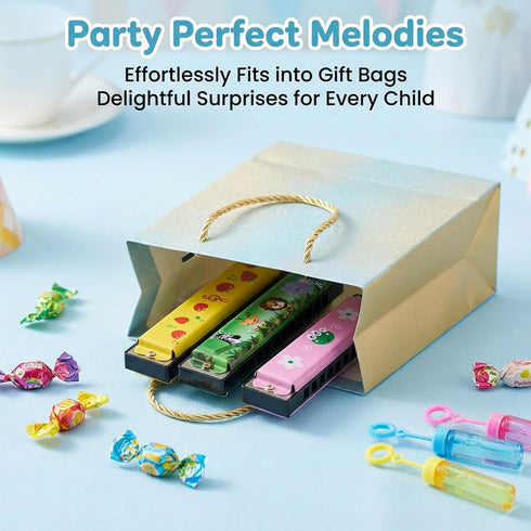 Bertork 24 Pack 3-12, Kids Harmonicas Birthday Party Favors - Colorful Cartoon Music Toys for Boys Girls Age Goodie Bag