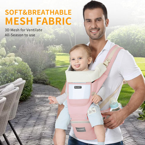 6- in-1 (7-45 lbs) KIYUMI Baby Carrier with Hip Seat, Ergonomic M Position, Newborn to Toddler, Head Support