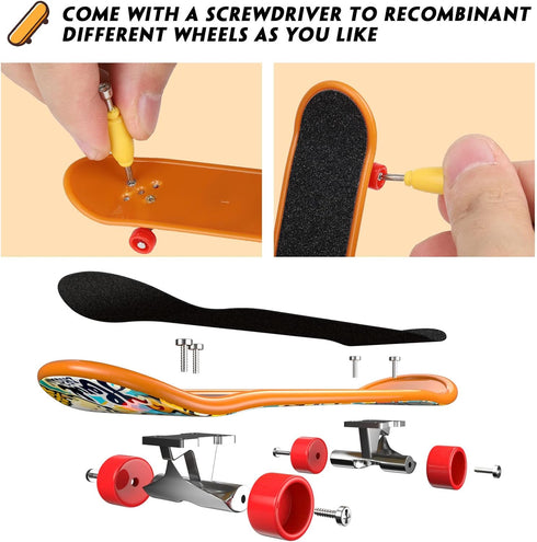 Fingerboard Mini Finger Skateboards Toys - 12PCS Professional Finger Boards Set, Mini Skateboard Starter Kit for Kids