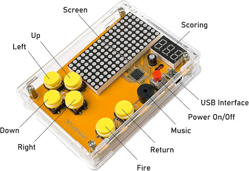 DIY Soldering Project Game Kit Retro Classic Electronic with 5 Games and Acrylic Case, Ideal for STEM Education