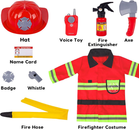 3 4 5 Liberry Fireman Costume for Kids Years Old, Firefighter Tools with Fire Extinguisher, Pretend Play Toy Gift