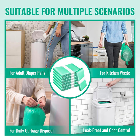 8 Pack Compatible with Diaper Dekor CLASSIC Diaper Pail Refills | | Odor-Control Liners | Leak-Resistant Incontinence