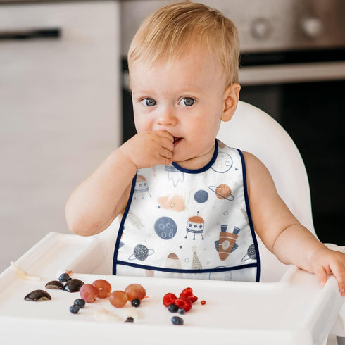 5Pcs Set 6-24 R HORSE Baby Bibs Toddler Bibs with Crumb Catcher Pocket & Snap Button Waterproof Baby Feeding Bibs