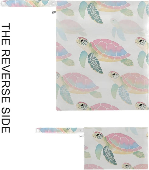 Burbuja 2 Pack, 2 Watercolor Sea Turtles Wet Dry Bags for Baby Cloth Diaper Waterproof Reusable Wet Bag with Zippered