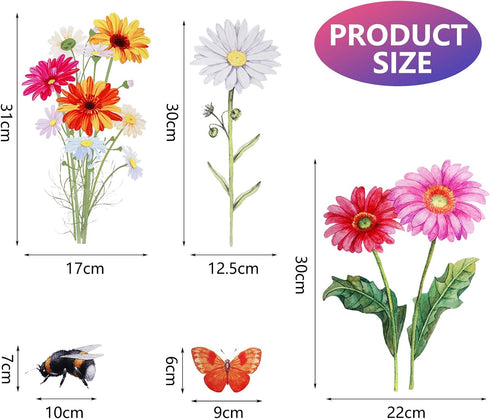 Zonon 64 Pcs Flowers Butterflies Wall Decals - Chrysanthemums Dragonflies Botanical Peel and Stick Art for Nursery Decor