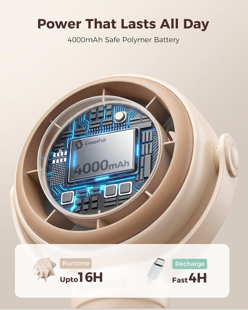 4000mAh 4-Speed 360 SWEETFULL Baby Stroller Fan - Rechargeable Quiet with LED Display & Night Light, Mini Portable Clip