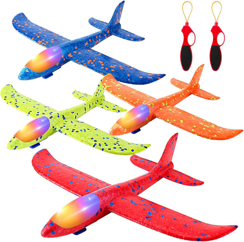 SpringFlower 4 Pack Airplane Flying Toys, 4 Throwing Foam Planes for Kids 3-8, Outdoor Flying Toy Birthday Gifts