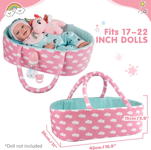 BABESIDE 8 Pcs Reborn Baby Doll Clothes - Includes Bassinet for 17-22 Inch Dolls, Baby Doll Accessories Set