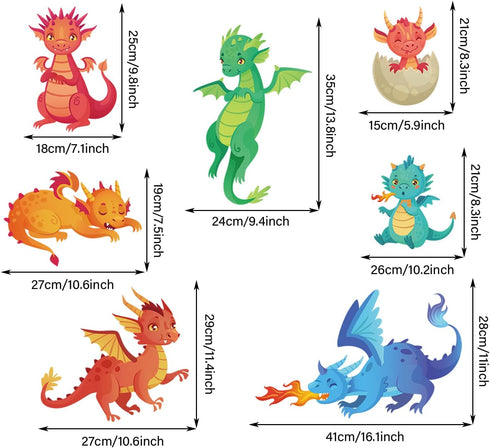 Large Dragon Wall Decals - Cartoon 3D Dinosaur Kids Wall Stickers for Bedroom, Playroom, Baby Nursery Wall Decor