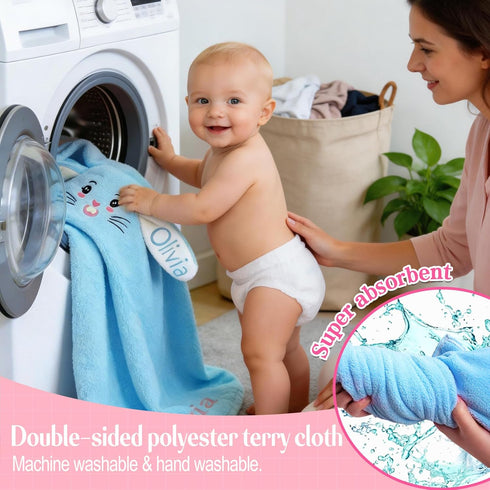 Individz Custom Hooded Bath Towel with Name, Personalized Highly Absorbent Bunny Towels, Baby Bath Towels for Girls