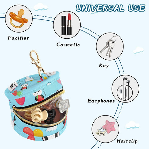 Pandas Round Pacifier Storage Case with Zipper, Portable Pacifier Case for Travel, Diaper Bag & Purse, Pacifier