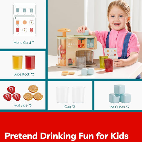 Sets 3+ TOP BRIGHT Wooden Drink Dispenser Pretend Play Toys, Play Food for Kids Kitchen with Cups, Juice Inserts, Ice