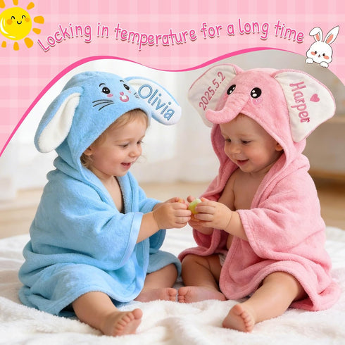 Individz Custom Hooded Bath Towel with Name, Personalized Highly Absorbent Bunny Towels, Baby Bath Towels for Girls