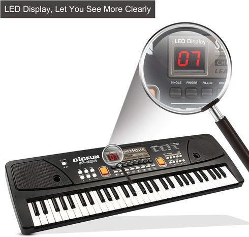 LeeQee Digital Keyboard Piano for Kids - 61 Keys Multifunction Electric Piano with Microphone for Ages 3-12 (Black)